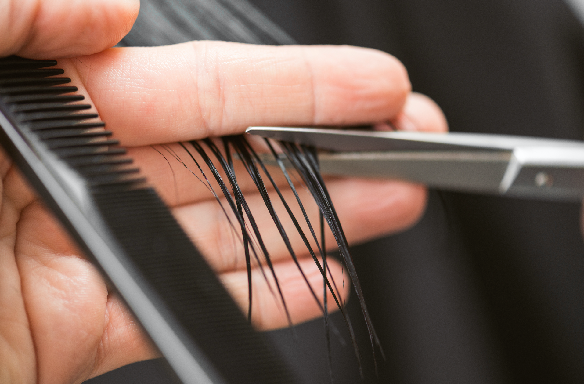 Close-up of scissors cutting hair