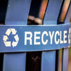 Recycle bin with recycle symbol close-up