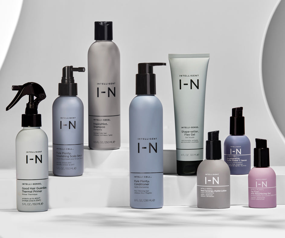 I-N shampoo, conditioner, serum, stylers and skincare product group