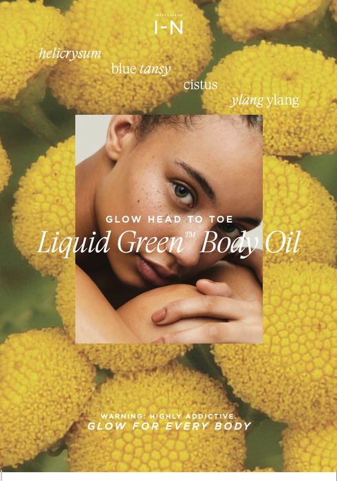 Liquid Green Body Oil Glow Head to Toe Sign